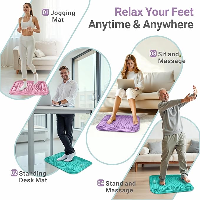 Large Foot Massager Mat with Two Massage Balls, 5-Zone Foot Reflexology Mat for Various Stimulation, Portable Acupressure Pressure Point Pad for Feet Relaxation, Pain, Fatigue Relief(Purple)