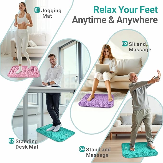 Foot Massage Mat with Two Massage Balls, 5-Zone Acupressure & Reflexology Mat for Various Stimulation, Portable Pressure Point Pad for Feet Relaxation, Pain, Fatigue Relief((Blue)