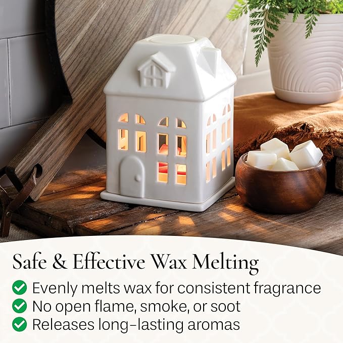 Candle Warmers Etc. Porcelain House Canopy Fragrance Warmer – Use with Any Wax Melts