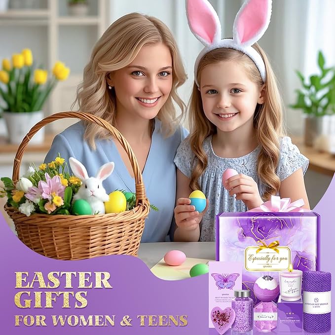 Easter Gifts for Her, Bath Gift Set for Women, Birthday Gifts for Wife Women Sister Mom Auntie Grandma Friends, Relaxing Spa Self Care Lavender Bath Bombs Set﻿