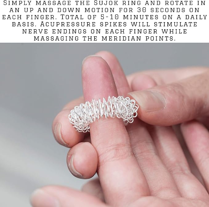 BOSKY Handmade Wooden Ancient Acupressure Spiked Hand Massager Exercise Therapy Deep Tissue Set of 2 Pcs, Sujok Ball and Rings with Reflexology Chart (AS-2)