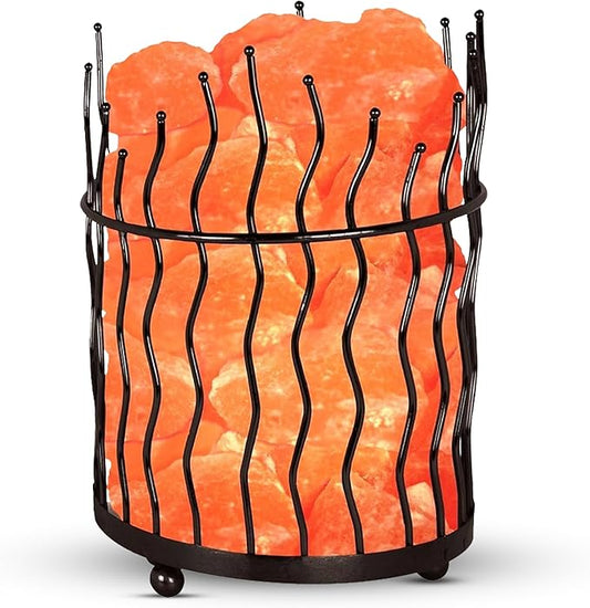 Natural Himalayan Salt , Tall Round Metal Basket lamp with Dimmer Switch | 8-10 lbs