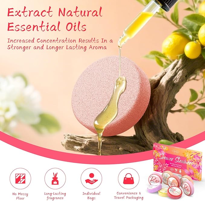 Shower Steamers Aromatherapy 8 Pack - Gifts for Women, Shower Bombs with Essential Oils, Self Care and Stress Relief Stocking Stuffers, Birthday Gifts for Women and Men. Revitalizing Blossom Style