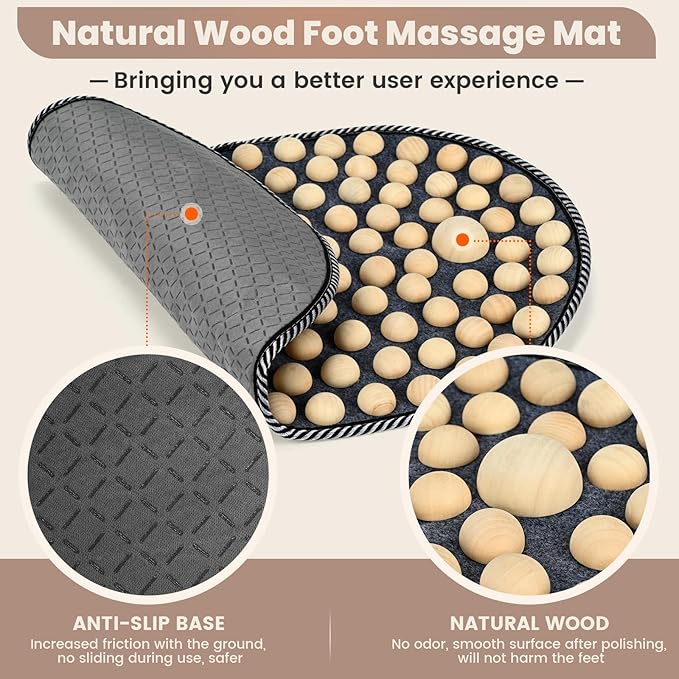 Feet Acupressure Mat, Wood Foldable Foot Massager Mat, Portable Pressure Point Massage Pad, Anti Fatigue Office Standing Desk Pad, Reflexoloy mat, Stand Up Pad, Relieve Foot Pain