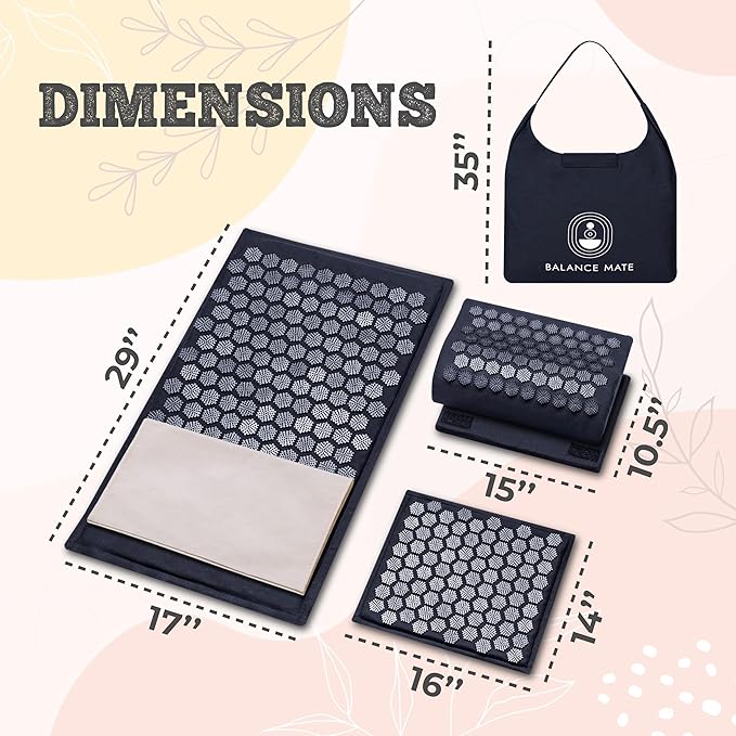 Acupressure Mat Set with 6,210 Pressure Points for Pain Relief and Relaxation Kit for Back, Neck, and Sleep – Yoga and Meditation Pillow (Deep Black)