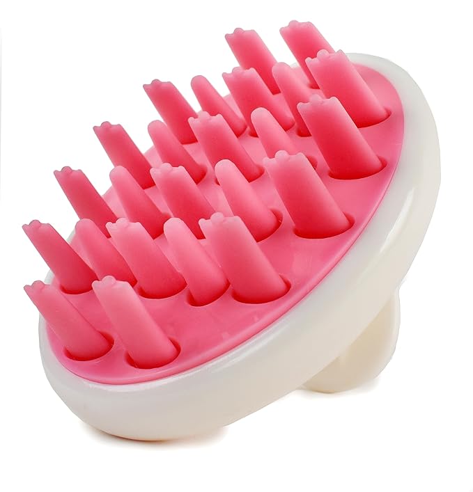 Zyllion Hair Shampoo Brush and Scalp Massager Care for Dandruff Removal, Scrubber, Hair Growth and Exfoliator with Flat and Pointed Soft Silicone Bristles for Women and Men - Pink (ZMA-12-PK)