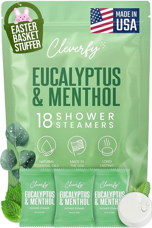 Cleverfy Eucalyptus Shower Steamers Aromatherapy - Easter Basket Stuffers for Teens and Adults - Easter Gifts for Women and Men, Girls and Boys - 18 Tablets