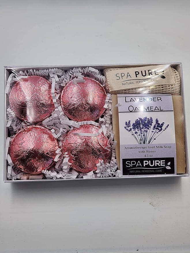 Spa Pure Aromatherapy Gift Set: Lavender Large Artisan soap, 4 Shower Steamers, made with plant based ingredients, essential oils, all natural