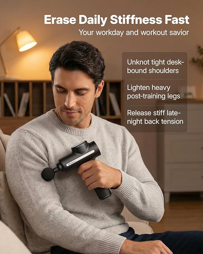 MERACH Pro-Grade Massage Gun, Quiet Massage Gun Deep Tissues, 12MM Percussion Massager Tools for Muscles/Shoulders/Legs/Body Pain Relief, Handheld Massager with 6 Heads & 5 Speeds, Gift for Him