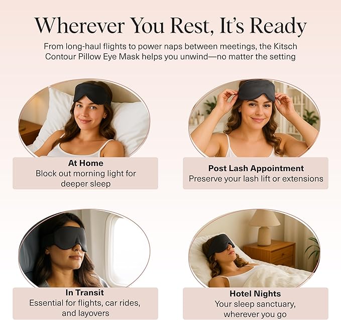 Kitsch Contour Pillow Eye Mask – Softer Than Silk Eye Masks for Sleep, Blindfold Sleep Masks for Women & Men, No Eye Pressure, Lightweight, Eye Care, Travel Essentials - Charcoal