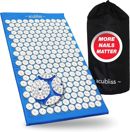 Premium Acupressure Mat, 8,358 Acupuncture Pressure Points for Back Pain Relief, Increased Energy, Relaxation with Drawstring Bag, 26x16x1", Blue