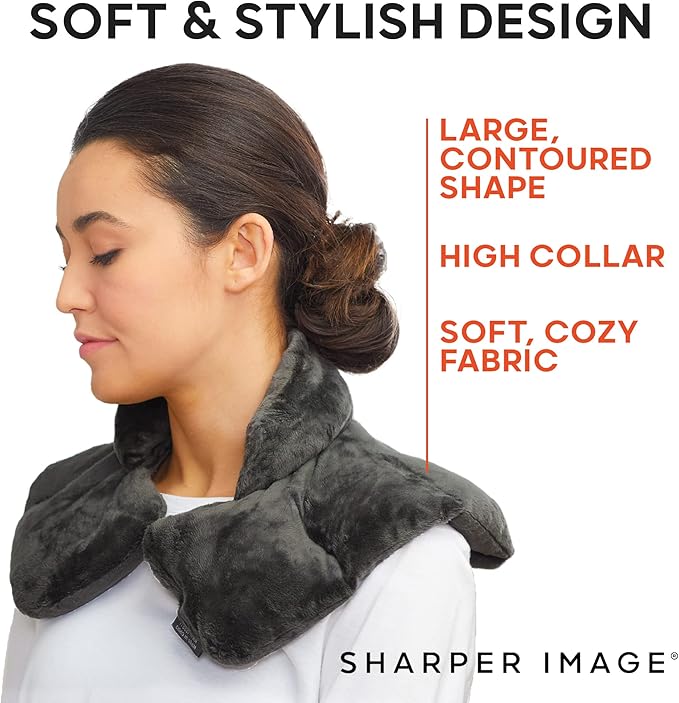 Sharper Image Heated Neck & Shoulder Wrap - Microwavable Warm & Cooling Plush Pad, Scented Aromatherapy (100% Natural Lavender & Herb Spa Blend), Pain Tension Headache Relief Therapy, Gift for Women