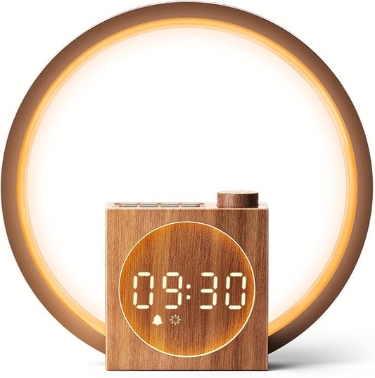 Dreamegg Sunrise Alarm Clock - Sound Machine for Sleep, 12 Ambient Colors &20-Level Dimmable Night Light, 25 Soothing Sounds, White Noise Machine, Wake Up Light for Adults, Stylish Bedroom Decor&Gift