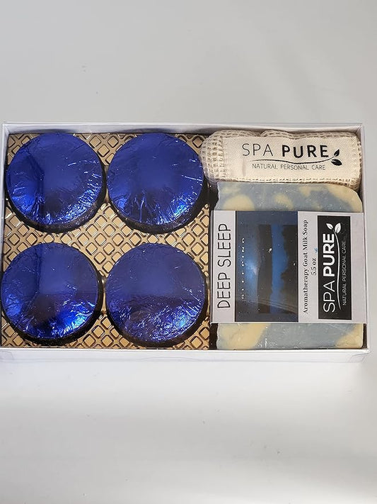 Spa Pure Aromatherapy Gift Set - Sleep Artisan Soap & 4 Shower Steamers - USA Made with Plant Based Ingredients - Cotton Steamer Bag & Soap Bag
