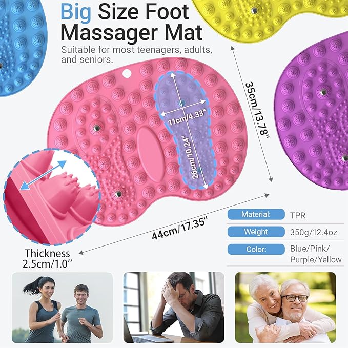 Foot Massager Mat 2PCS, Foot Reflexology Mat with Magnetic Therapy, Under Desk Mat Acupressure Mat for Feet Relaxation, Pressure Point Mat for Pain, Fatigue and Stress Relief (Blue+Purple)