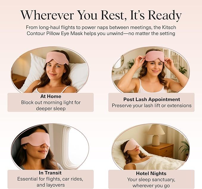 Kitsch Contour Pillow Eye Mask – Softer Than Silk Eye Masks for Sleep, Blindfold Sleep Masks for Women & Men, No Eye Pressure, Lightweight, Eye Care, Travel Essentials - Blush