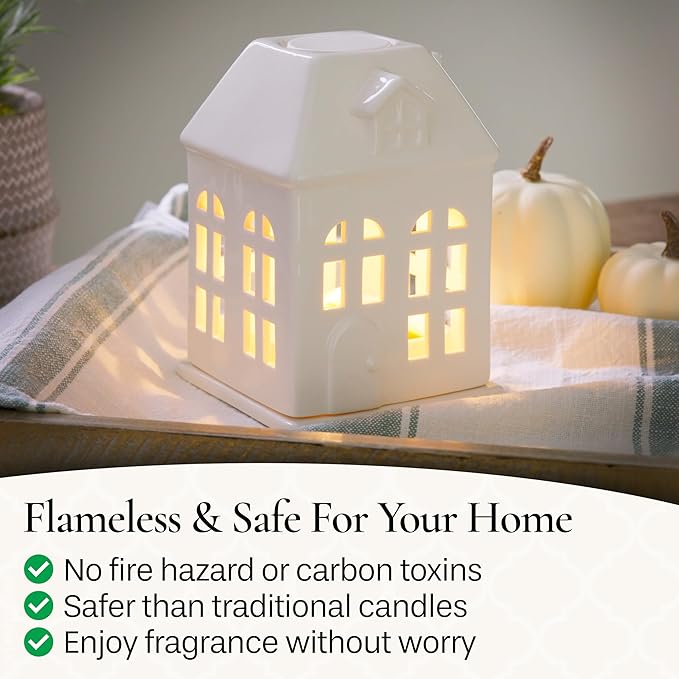 Candle Warmers Etc. Porcelain House Canopy Fragrance Warmer – Use with Any Wax Melts