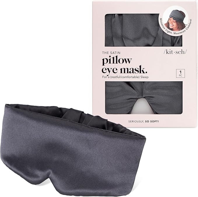 Kitsch Satin Sleep Mask - Eye Masks for Sleep, Softer Than Silk Satin Sleeping Mask Blindfold and Sleep Masks for Women and Men, Eye Care Travel Essentials - Charcoal Black