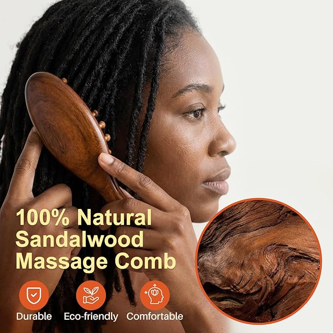 Natural Sandalwood Loc Brush - Ergonomic Dreadlock Detangling Hairbrush Wide Tooth for Microlocs & Sisterlocs, Wooden Scalp Massager Tool for Hair Growth, Hair Styling for Men & Women