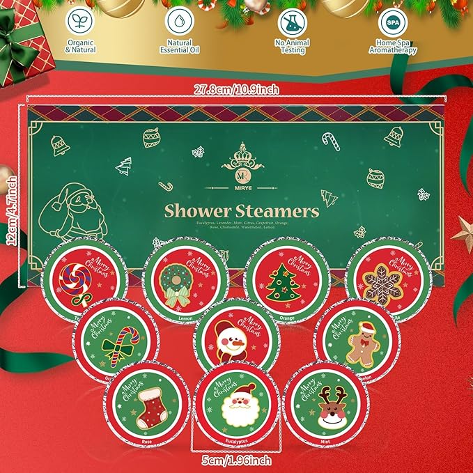 10 Pcs Shower Steamers Aromatherapy, Christmas Gifts Birthday Gifts White Elephant Shower Bombs with Essential Oils Relaxation Home SPA, Self Care Christmas Stocking Stuffers for Women Men