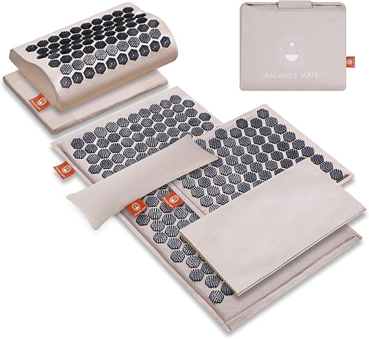 Acupressure Mat Set with 6,210 Pressure Points for Pain Relief and Relaxation Kit for Back, Neck, and Sleep – Yoga and Meditation Pillow (Soft Cream)