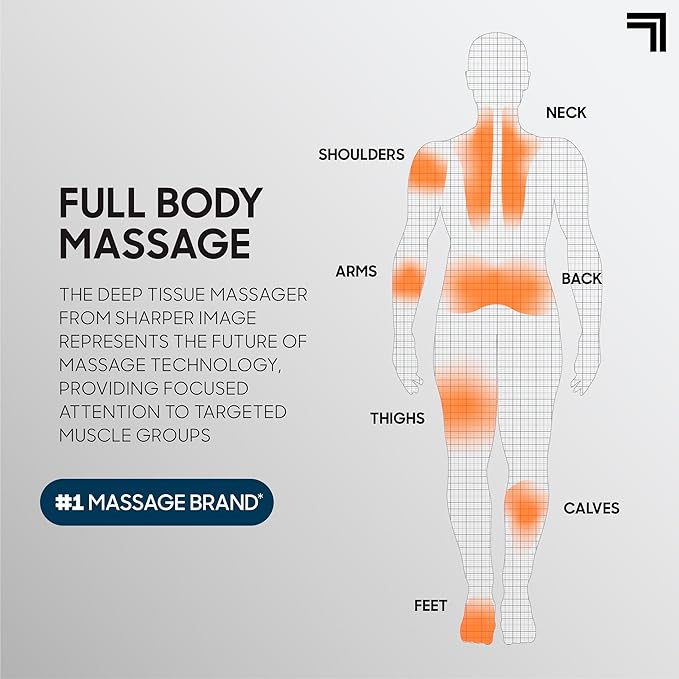 Sharper Image Deep Tissue Percussion Massage Gun, Powerboost Max Rechargeable Handheld Massager, 7 Adjustable Speeds, 6 Attachment Heads & Carrying Case, Full Body Muscle Pain Relief, Blue