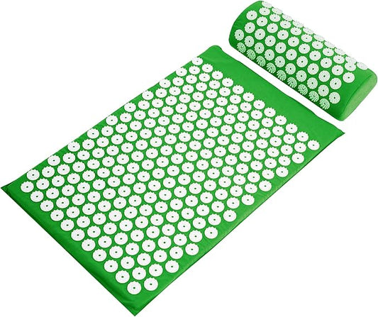 Fitvids Acupressure Mat and Pillow Set for Back/Neck Pain, Acupuncture Products to Relieve Muscle Fatigue, Improve Insomnia for Sedentary People, Acupuncture Eases Stress, Massage Mat, Green