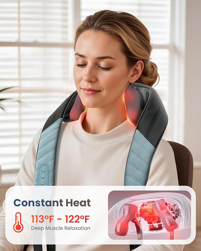 COMFIER FSA Eligible Shiatsu Neck Massager with Heat for Deep Tissue, Electric Shoulder and Back Massager for Pain Relief, Hands-Free Cordless 4D Kneading Massage