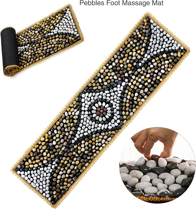Pebbles Massage Mat, Reflexology Foot Massagers, Foot Pain Relief Massage Rock Pad, Relaxation Gifts for Parents or Friends (60"×15.7")