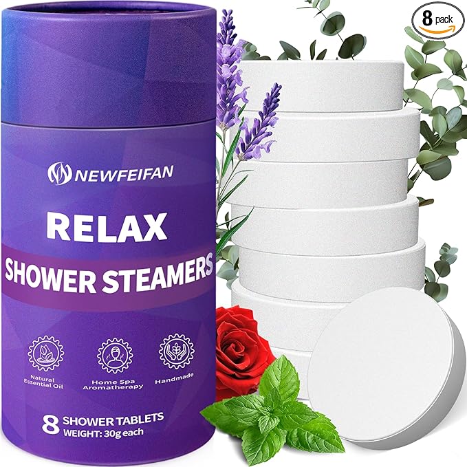 Shower Steamers Aromatherapy Birthday Gifts for Women & Men Set, 8-Pack Shower Bombs Organic Essential Oil, Easter Basket Stuffers for Teens, Spa Relaxing Purple Gifts for Wife Girlfriend