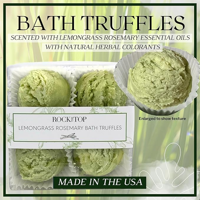 | 6 Lemongrass Rosemary Self Care Gifts for Women, Aromatherapy Epsom Salt Bath Soak, Lavender Soap, Bath Bombs, Bath Salts with Plant Based Loofa Dry Brushing Body Brush Gift