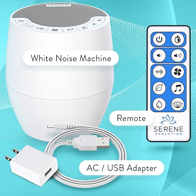 Serene Evolution White Noise Machine with 60 Soothing Sounds - Sound Machine for Adults and Baby - Noise Cancelling Sleep Music Device with Remote Control - Ideal for Office Privacy - Black