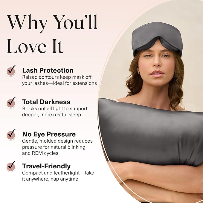 Kitsch Contour Pillow Eye Mask – Softer Than Silk Eye Masks for Sleep, Blindfold Sleep Masks for Women & Men, No Eye Pressure, Lightweight, Eye Care, Travel Essentials - Charcoal