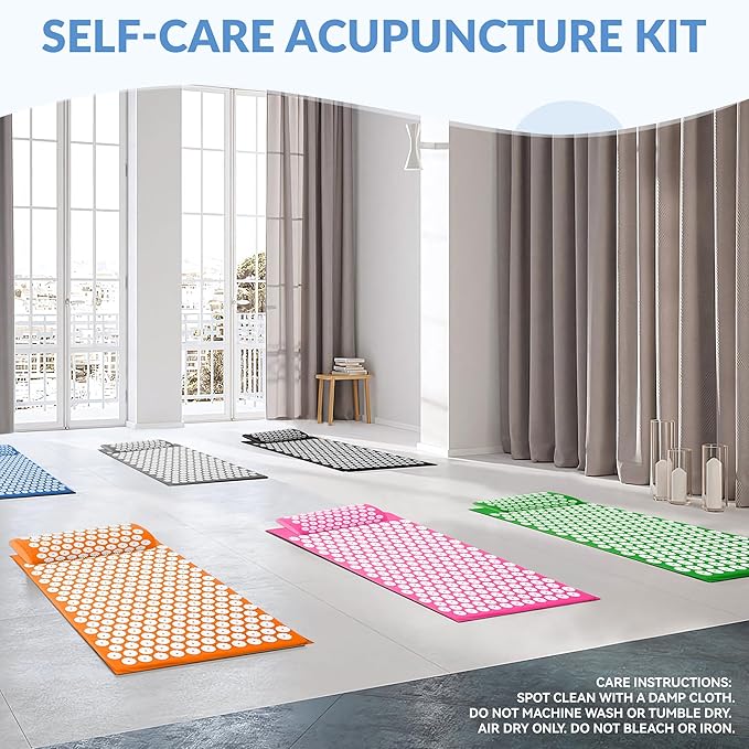 Fitvids Acupressure Mat and Pillow Set for Back/Neck Pain, Acupuncture Products to Relieve Muscle Fatigue, Improve Insomnia for Sedentary People, Acupuncture Eases Stress, Massage Mat, Blue