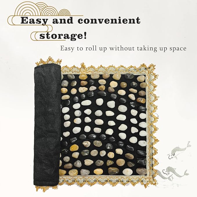 LIYAOLI Pebbles Foot Massager Mat - Acupressure Reflexology Pad with Natural Cobblestones for Pain Relief, Improved Circulation & Relaxation for Tired Feet (23.6" x 15.7")