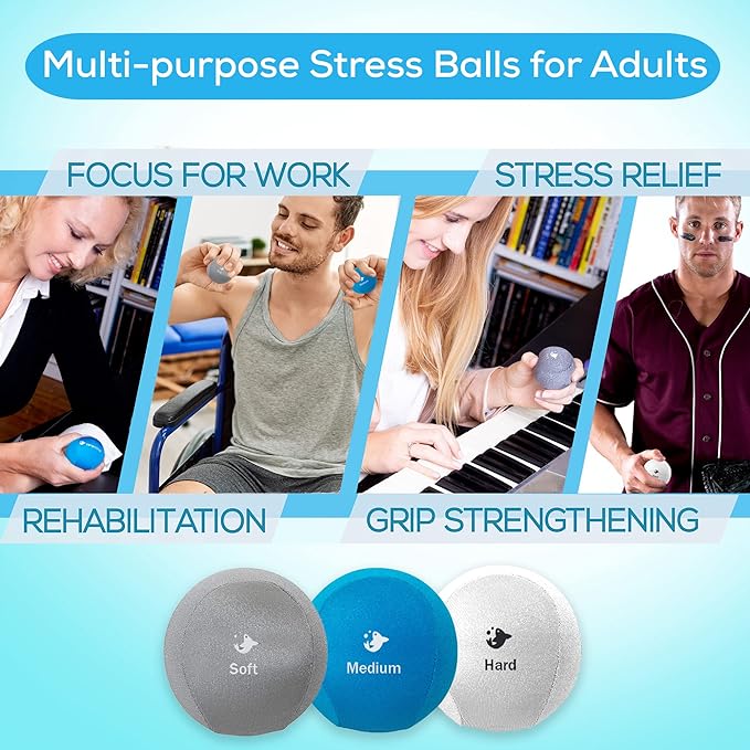 Serenilite Hand Therapy Exercise Stress Ball Bundle - Tri-Density Stress Balls for Adults & Grip Strengthening