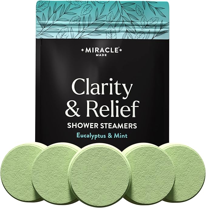 Miracle Made Mint Aromatherapy Shower Steamers – Essential Oil Scented Shower Bombs for Refreshing, Revitalizing Self-Care – 15 Shower Melt Tablets