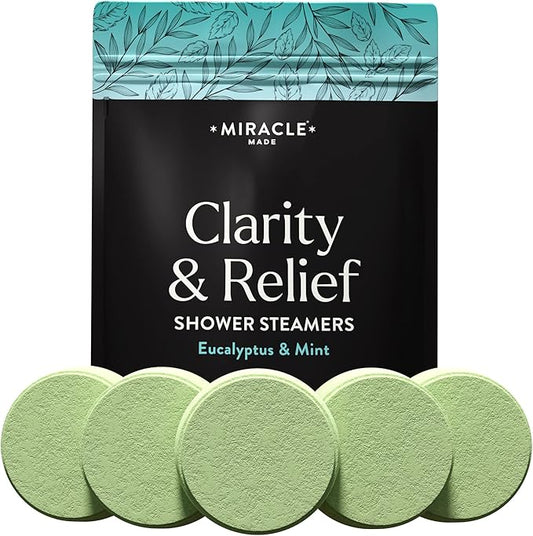 Miracle Made Mint Aromatherapy Shower Steamers – Essential Oil Scented Shower Bombs for Refreshing, Revitalizing Self-Care – 15 Shower Melt Tablets