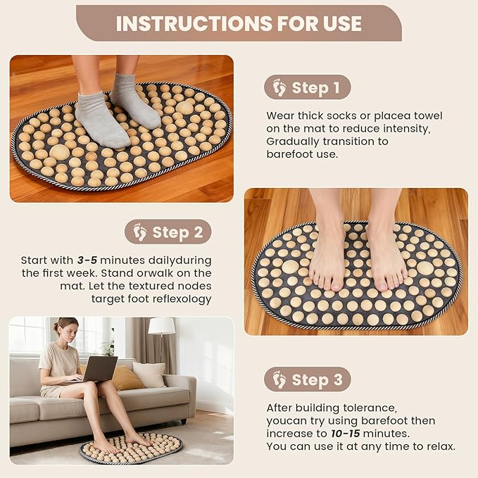Feet Acupressure Mat, Wood Foldable Foot Massager Mat, Portable Pressure Point Massage Pad, Anti Fatigue Office Standing Desk Pad, Reflexoloy mat, Stand Up Pad, Relieve Foot Pain