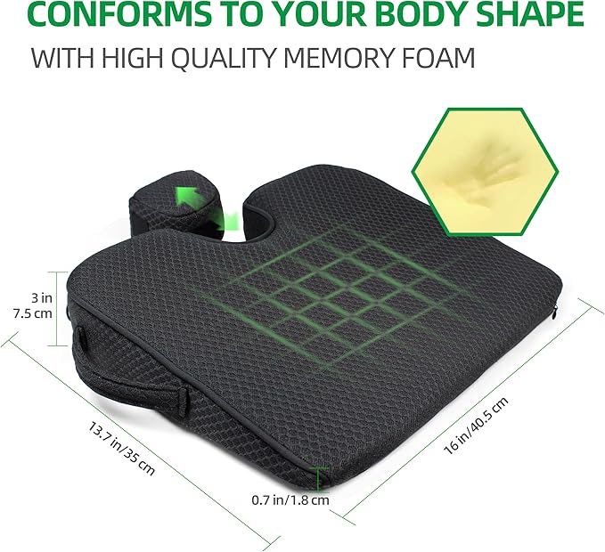 ( 16x13.7 inches Wedge Seat Cushion for Car and Truck,Portable Memory Foam Seat Cushion for Tailbone Stress Back Pain Relief