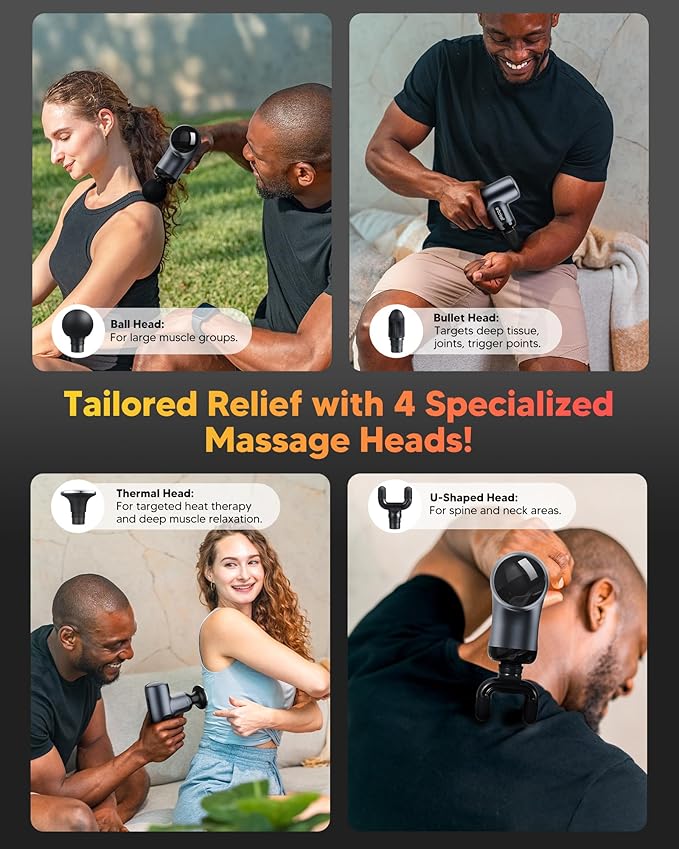 arboleaf Mini Massage Gun with Heat, Percussion Muscle Massager for Pain Relief, Portable & Quiet, Handleld Small Massager Heated, Travel Size with Case, Gift for Men & Women