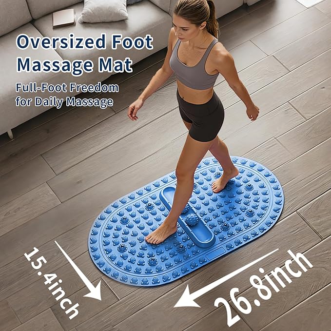 Extra-Large Acupressure Foot Massage Mat 27 Inches, Silicone Foot Pressure Point Pad with 2 Massage Balls, Foot Reflexology Mat with Magnetic Therapy for Stress Relief, Home & Gym Use (Blue)