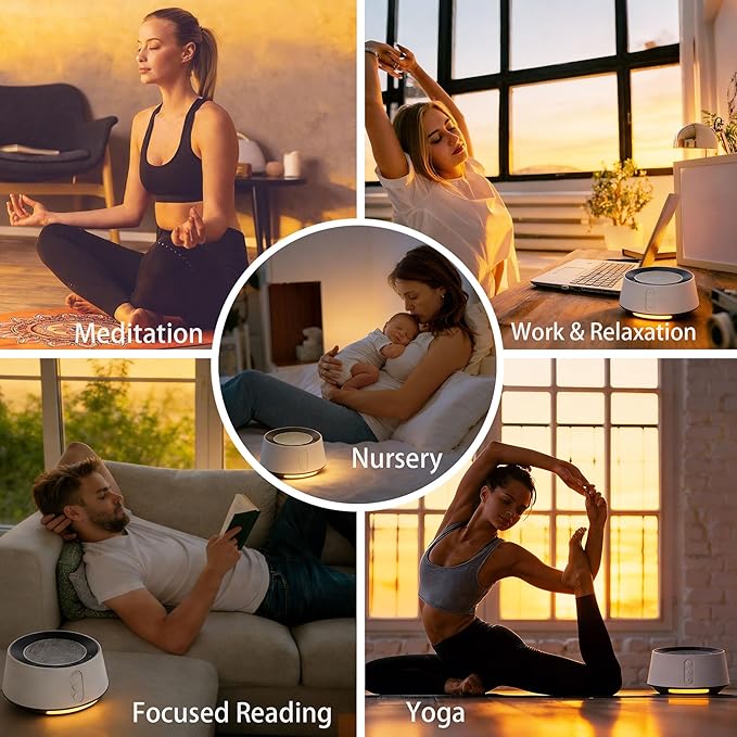 BGOVERSS White Noise Sound Machine with 20 Soothing Sounds, 10 Colors Night Light Sleep Machines Home Office Travel, 5 Timers and Memory Feature Sound Machine for Nursery Baby Kids Adults (Wood)