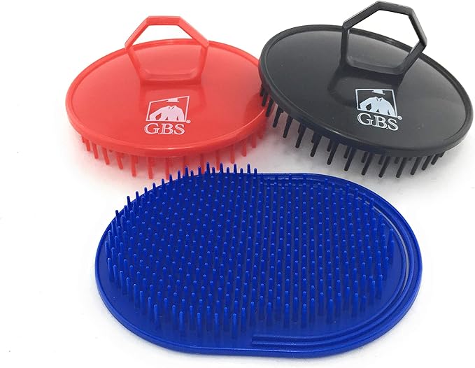 G.B.S Gents Scalp Massager for Hair Growth - 3 Pack Premium Soft Bristle Head Scrubber with Pocket Comb - Black Red Blue Hair Brush Set for Men Women