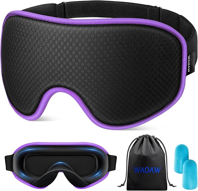 WAOAW Sleep Mask for Men Women: Blackout Eye Masks for Sleep - 3D Breathable Soft Comfortable Eye Mask for Travel - Adjustable Light Blocking Night Masks for Sleeping