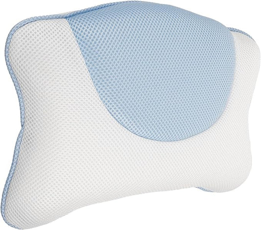 Bath Tub Neck Pillow with 3D Mesh Fabric and 4 Suction Cups Non-Slip Washable Bath Pillow for Tub Spa and Bathroom Relaxation