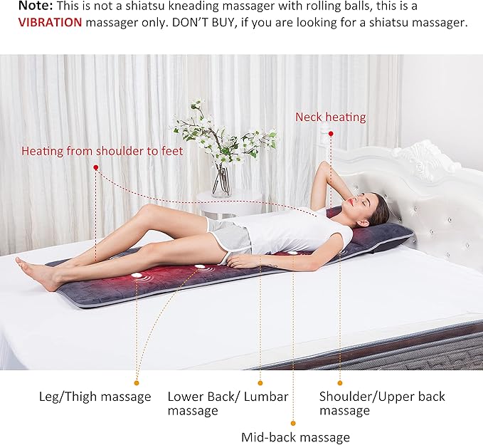 Snailax Memory Foam Massage Mat with Heat, 10 Vibrating Motors Full Body Massager Pad for Back Pain Relief, 6 Heating Pads for Neck, Lumbar, and Leg - Gifts for Men/Women