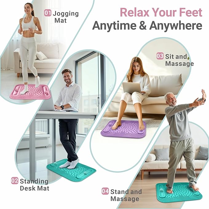 Foot Massage Mat with Two Massage Balls, 5-Zone Acupressure & Reflexology Mat for Various Stimulation, Portable Pressure Point Pad for Feet Relaxation, Pain, Fatigue Relief((Pink)