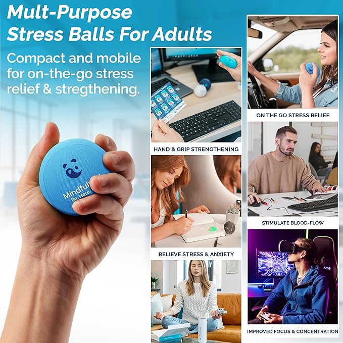 Mind & Body Stress Balls for Adults - Multi-Density Squeeze Balls for Hand Therapy & Grip Strengthening - Stress & Anxiety Relief - Soft to Triple Density Options