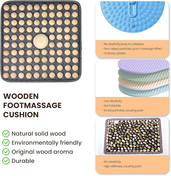 Wood Foot Acupressure Mat,Portable Foot massage mat,Foldable Pressure Point Pad,acupressure mat for feet,reflexology tools,wooden massage tools for Feet Relax,Home & Gym Use(Square,15.75''x15.75'')